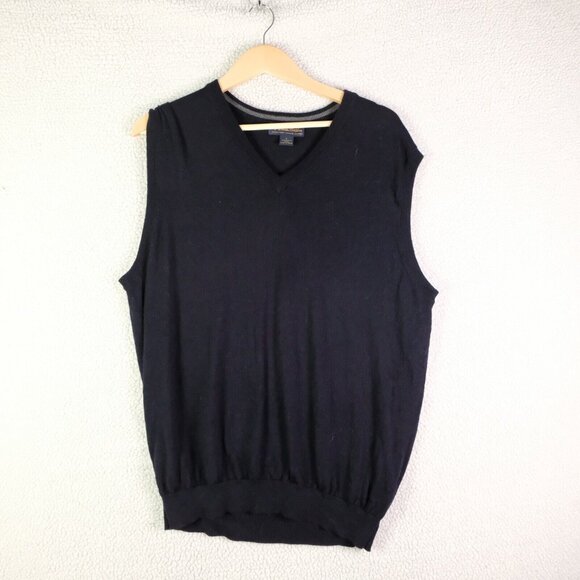 Brooks Brothers Sweater Vest Mens Large Navy Blue Merino Wool V Neck Lightweight - Picture 1 of 7